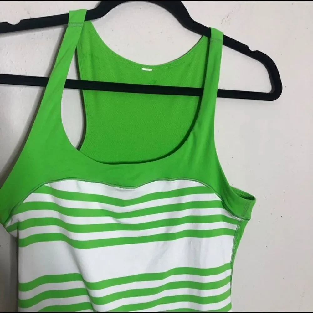 Lululemon Run: First Base Tank (super soft rulu!) green & white striped top